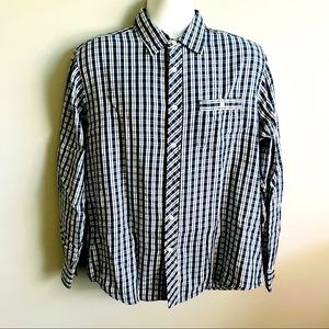 Paper Denim & Cloth L Button Down Shirt Blue Cotton Plaid Denim